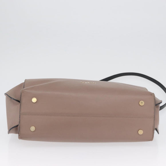 BVLGARI Hand Bag Leather 2way Gray Gold Auth hk3528