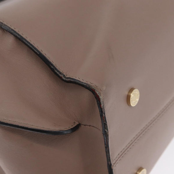 BVLGARI Hand Bag Leather 2way Gray Gold Auth hk3528