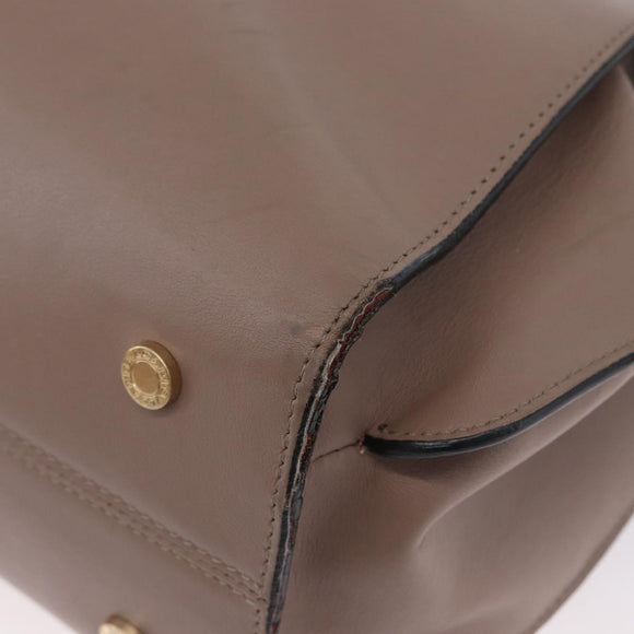BVLGARI Hand Bag Leather 2way Gray Gold Auth hk3528