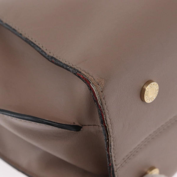 BVLGARI Hand Bag Leather 2way Gray Gold Auth hk3528