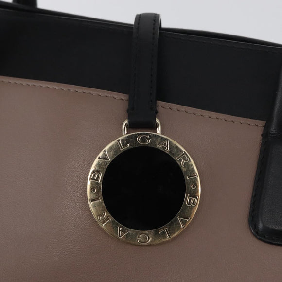 BVLGARI Hand Bag Leather 2way Gray Gold Auth hk3528