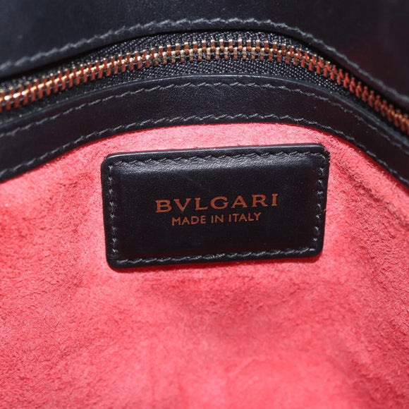 BVLGARI Hand Bag Leather 2way Gray Gold Auth hk3528