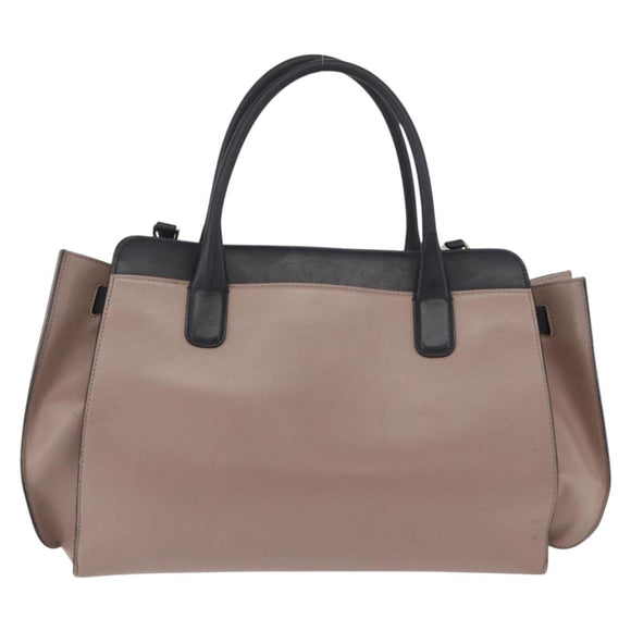 BVLGARI Hand Bag Leather 2way Gray Gold Auth hk3528