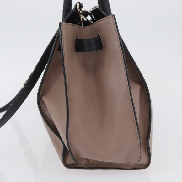 BVLGARI Hand Bag Leather 2way Gray Gold Auth hk3528