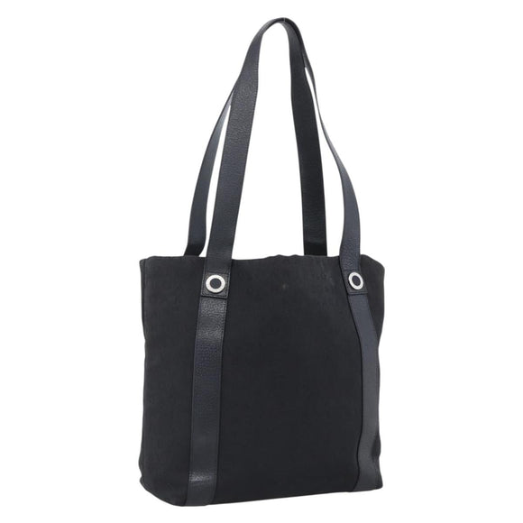 BVLGARI Tote Bag Canvas Black Silver Auth hk3529