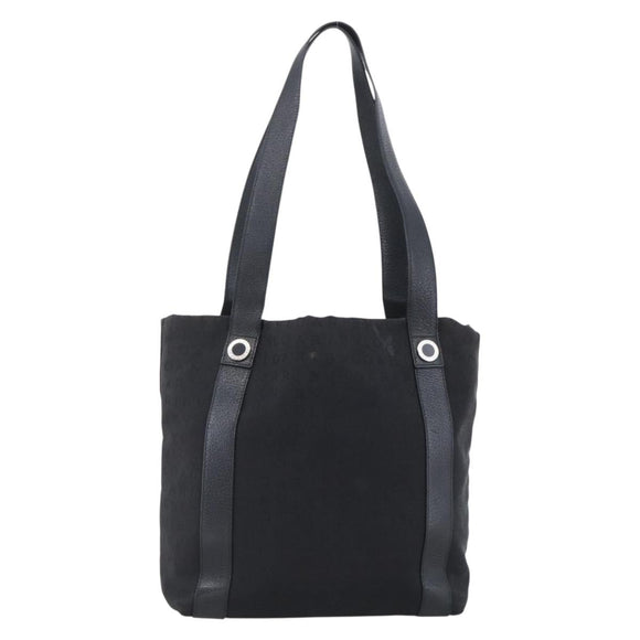 BVLGARI Tote Bag Canvas Black Silver Auth hk3529