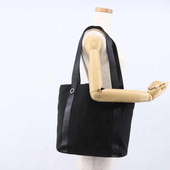 BVLGARI Tote Bag Canvas Black Silver Auth hk3529