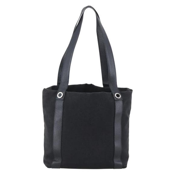 BVLGARI Tote Bag Canvas Black Silver Auth hk3529
