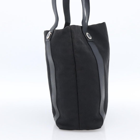 BVLGARI Tote Bag Canvas Black Silver Auth hk3529