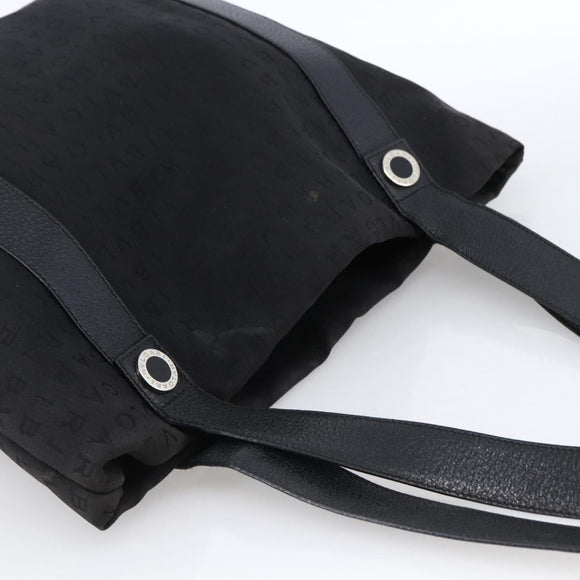 BVLGARI Tote Bag Canvas Black Silver Auth hk3529