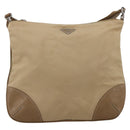 PRADA Shoulder Bag Nylon Beige Silver Auth hk3534-13