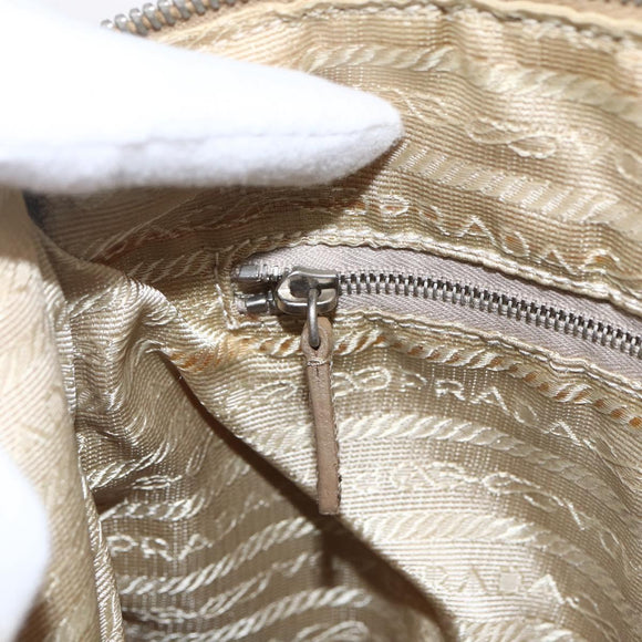 PRADA Shoulder Bag Nylon Beige Silver Auth hk3534
