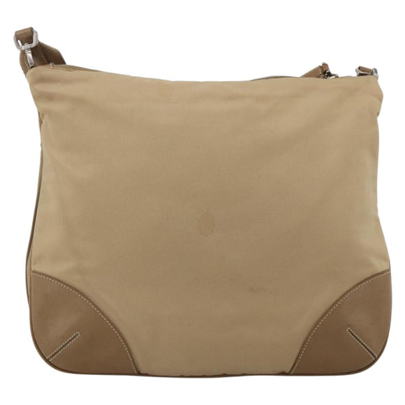 PRADA Shoulder Bag Nylon Beige Silver Auth hk3534
