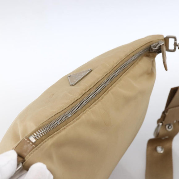 PRADA Shoulder Bag Nylon Beige Silver Auth hk3534