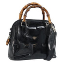 GUCCI Bamboo Hand Bag Patent 2way Black Silver 007 1014 0231 0 Auth hk3535-1
