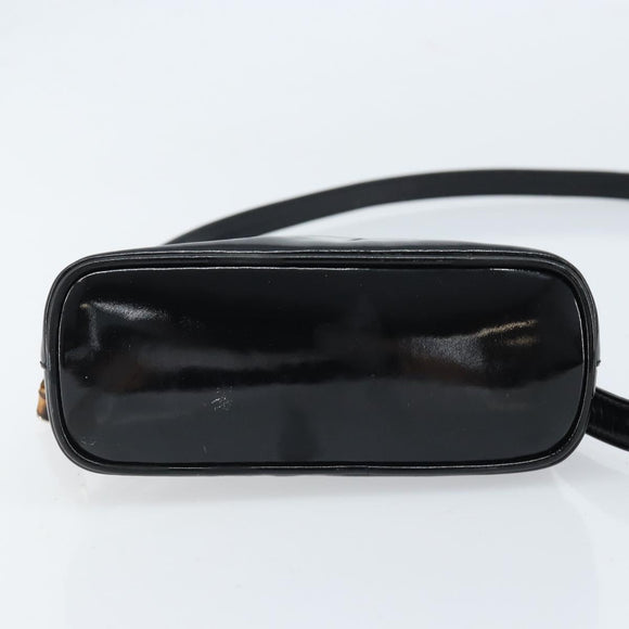 GUCCI Bamboo Hand Bag Patent 2way Black Silver 007 1014 0231 0 Auth hk3535