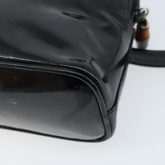 GUCCI Bamboo Hand Bag Patent 2way Black Silver 007 1014 0231 0 Auth hk3535
