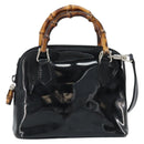 GUCCI Bamboo Hand Bag Patent 2way Black Silver 007 1014 0231 0 Auth hk3535-13