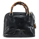 GUCCI Bamboo Hand Bag Patent 2way Black Silver 007 1014 0231 0 Auth hk3535-2