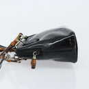 GUCCI Bamboo Hand Bag Patent 2way Black Silver 007 1014 0231 0 Auth hk3535-4