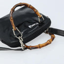 GUCCI Bamboo Hand Bag Patent 2way Black Silver 007 1014 0231 0 Auth hk3535-6