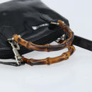 GUCCI Bamboo Hand Bag Patent 2way Black Silver 007 1014 0231 0 Auth hk3535-7