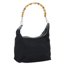 GUCCI Bamboo Hand Bag Nylon Black Silver Auth hk3536-1