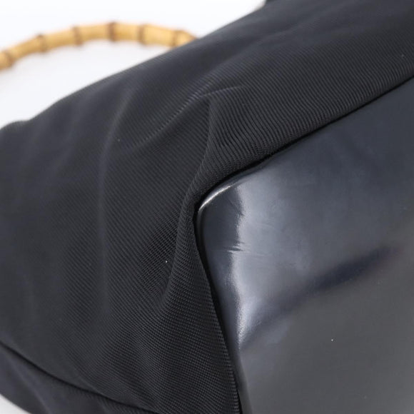 GUCCI Bamboo Hand Bag Nylon Black Silver Auth hk3536