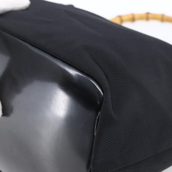 GUCCI Bamboo Hand Bag Nylon Black Silver Auth hk3536