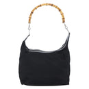 GUCCI Bamboo Hand Bag Nylon Black Silver Auth hk3536-2