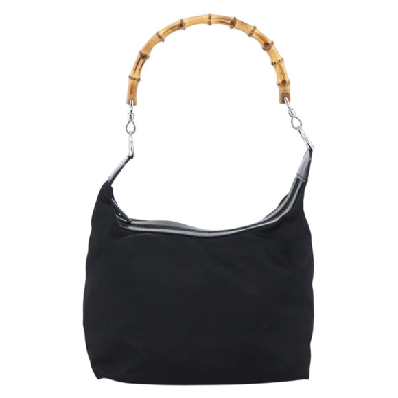 GUCCI Bamboo Hand Bag Nylon Black Silver Auth hk3536