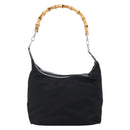 GUCCI Bamboo Hand Bag Nylon Black Silver Auth hk3536-3