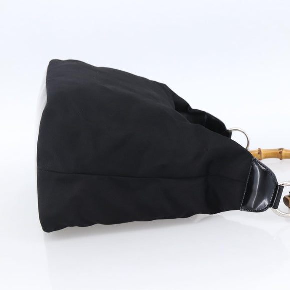 GUCCI Bamboo Hand Bag Nylon Black Silver Auth hk3536