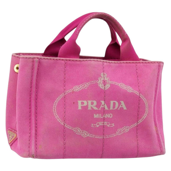 PRADA Canapa PM Hand Bag Canvas Pink Gold Auth hk3537