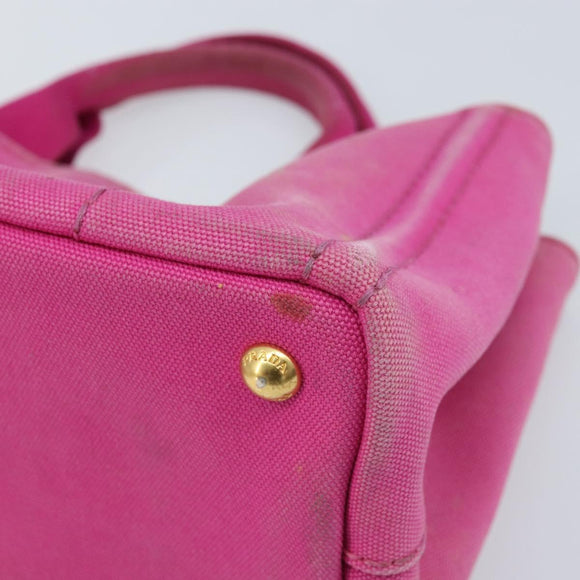 PRADA Canapa PM Hand Bag Canvas Pink Gold Auth hk3537