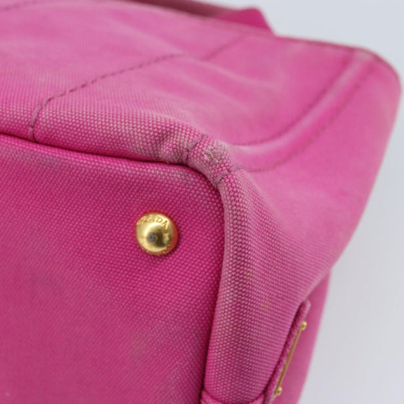 PRADA Canapa PM Hand Bag Canvas Pink Gold Auth hk3537