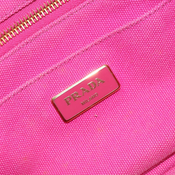 PRADA Canapa PM Hand Bag Canvas Pink Gold Auth hk3537