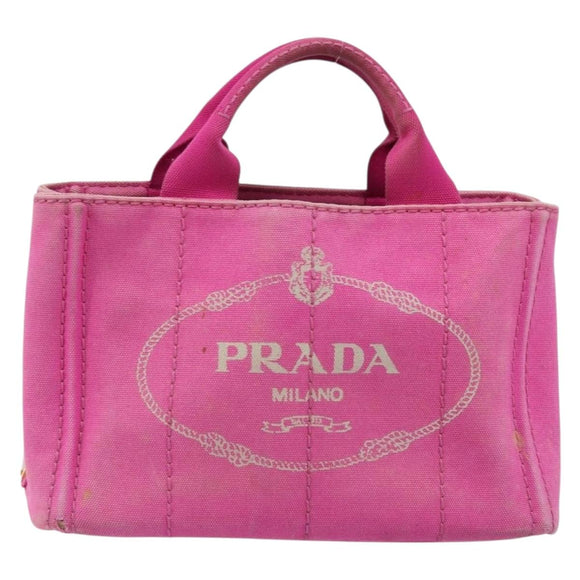 PRADA Canapa PM Hand Bag Canvas Pink Gold Auth hk3537