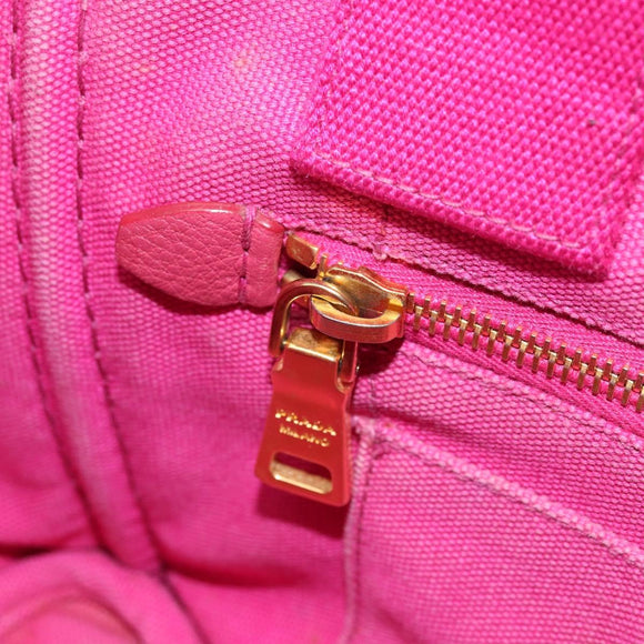 PRADA Canapa PM Hand Bag Canvas Pink Gold Auth hk3537
