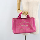 PRADA Canapa PM Hand Bag Canvas Pink Gold Auth hk3537-24