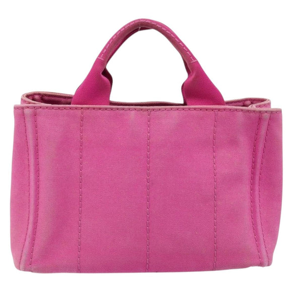 PRADA Canapa PM Hand Bag Canvas Pink Gold Auth hk3537