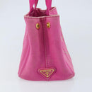 PRADA Canapa PM Hand Bag Canvas Pink Gold Auth hk3537-3