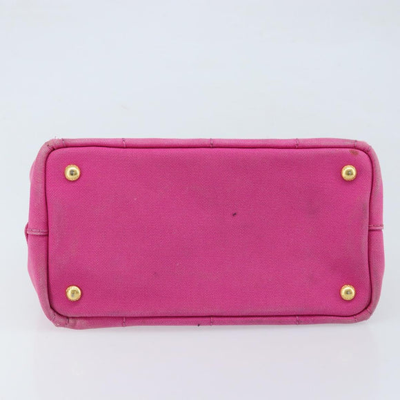 PRADA Canapa PM Hand Bag Canvas Pink Gold Auth hk3537