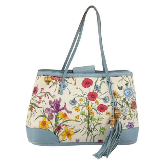 GUCCI Bamboo Flora Tote Bag Canvas Multicolor Gold 358470 Auth hk3538