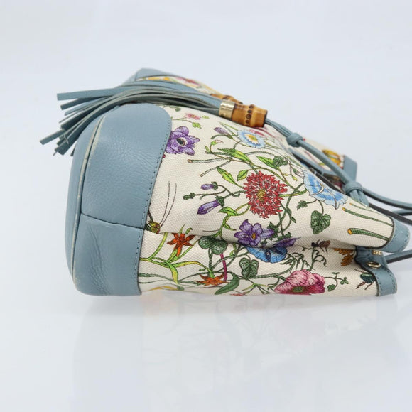 GUCCI Bamboo Flora Tote Bag Canvas Multicolor Gold 358470 Auth hk3538