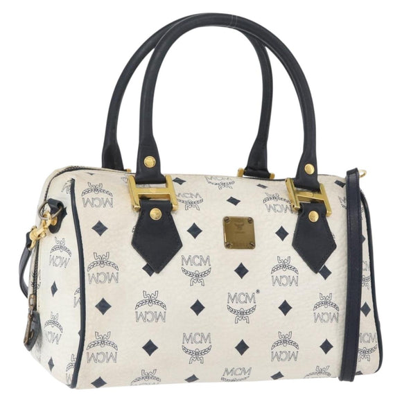 MCM Vicetos Logogram Boston Tas PVC Leer 2way Wit Goud Auth hk3541