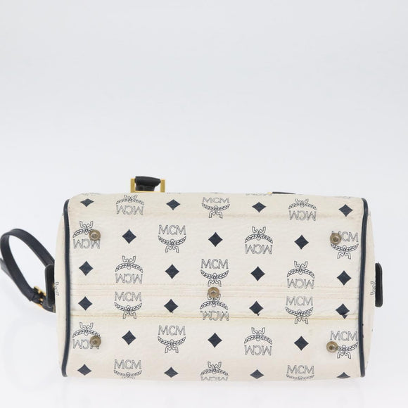 MCM Vicetos Logogram Boston Tas PVC Leer 2way Wit Goud Auth hk3541