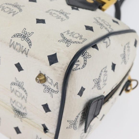 MCM Vicetos Logogram Boston Tas PVC Leer 2way Wit Goud Auth hk3541