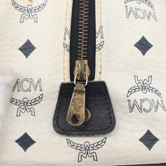 MCM Vicetos Logogram Boston Tas PVC Leer 2way Wit Goud Auth hk3541