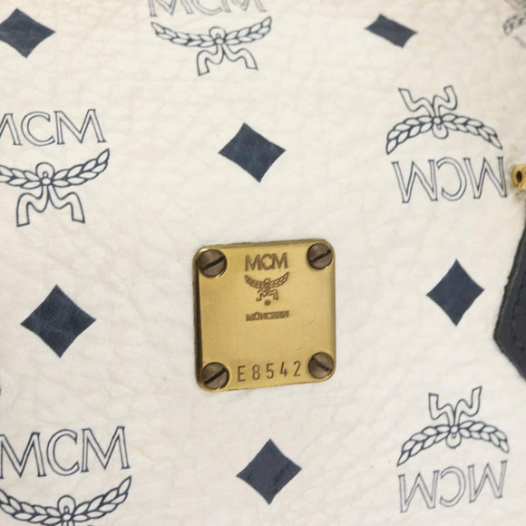 MCM Vicetos Logogram Boston Tas PVC Leer 2way Wit Goud Auth hk3541